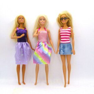 Lot Of 3 Mattel Fashionista  Barbie Dolls 2013 Blonde Hair Rainbow Purple Denim